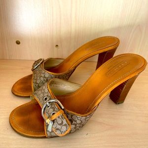 COACH logo tan mules slip on heels Size 8